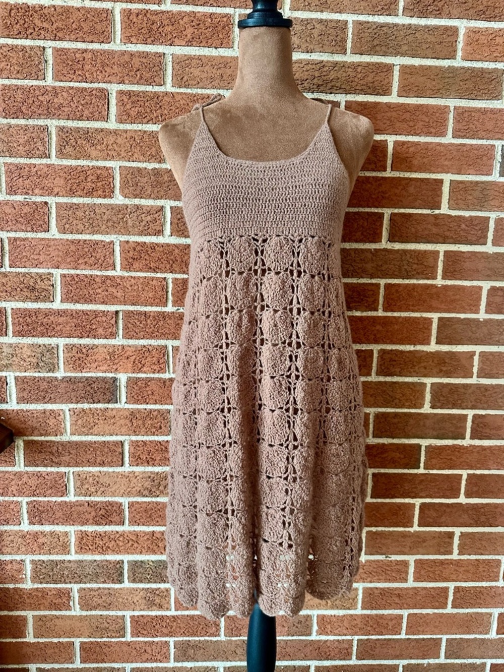 Ryan Roche Brown Crochet Cashmere Sundress, Sleeveless Scoop Neck, Size 2